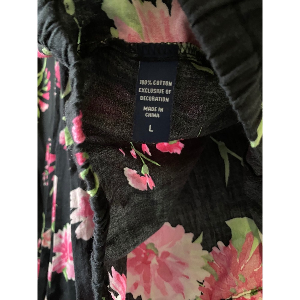 Like New Chaps Womens Floral Pajama Set Black Pink Cotton Long Sleeve Large - Picture 5 of 5